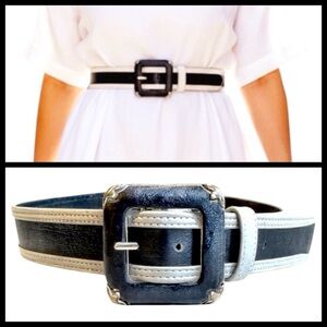 Carlisle Vintage Black and White Women's Belt w/ Large Silver Buckle. XS